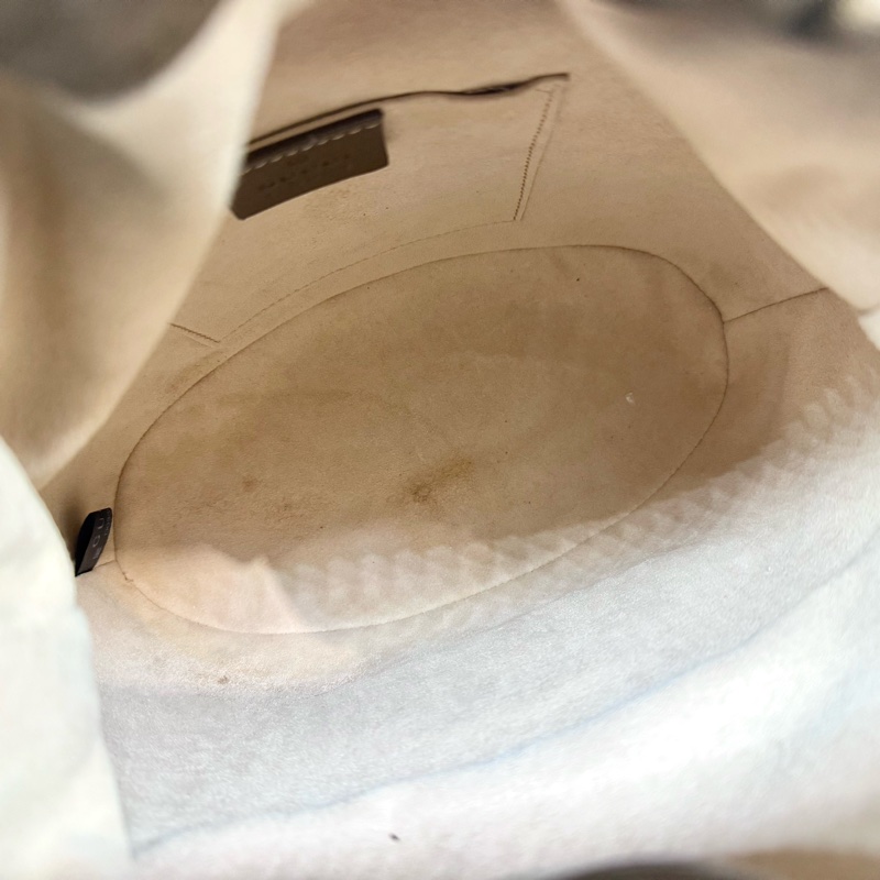 GUCCI緹花布拼咖啡色牛皮1955Horsebit束口水桶包602118-14