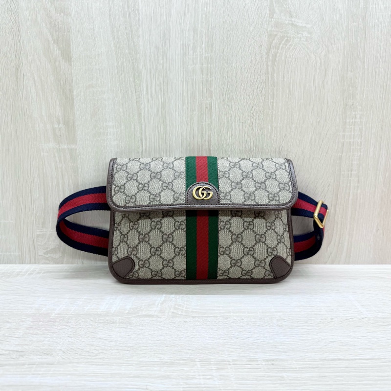 GUCCI Ophidia帆布綠紅織帶小款腰包752597-0