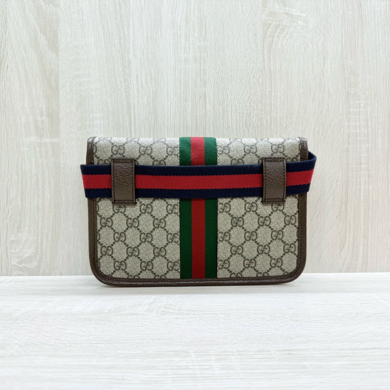 GUCCI Ophidia帆布綠紅織帶小款腰包752597-1