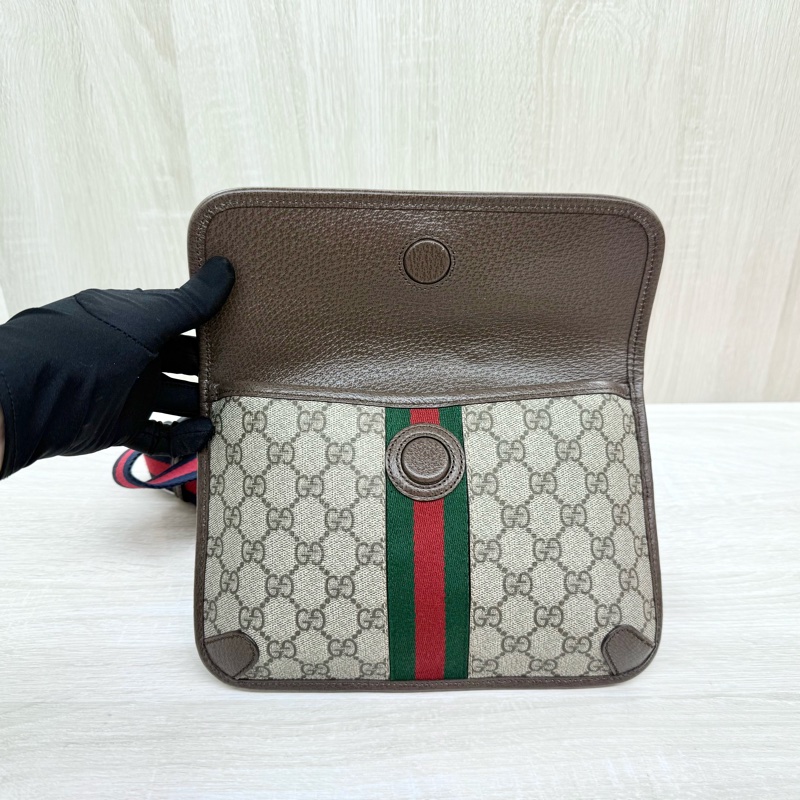 GUCCI Ophidia帆布綠紅織帶小款腰包752597-5