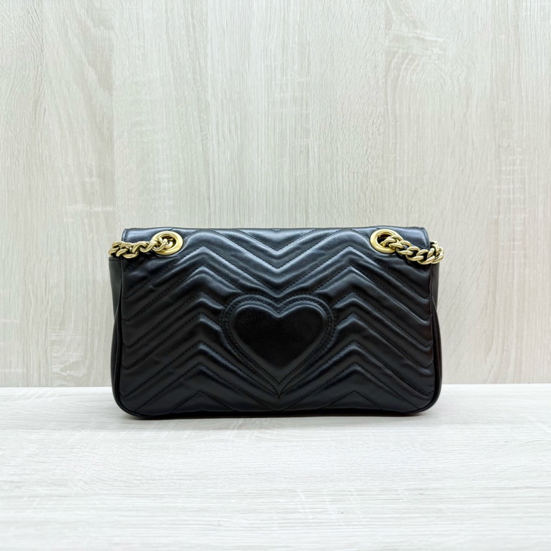 GUCCI黑色牛皮金釦MARMONT 26下蓋側背包443497-1