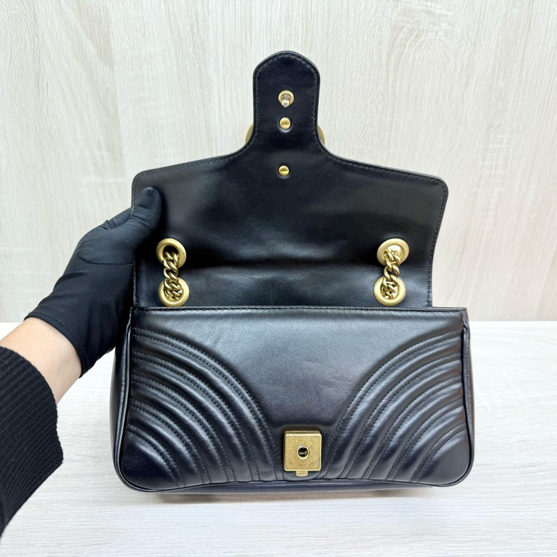 GUCCI黑色牛皮金釦MARMONT 26下蓋側背包443497-5