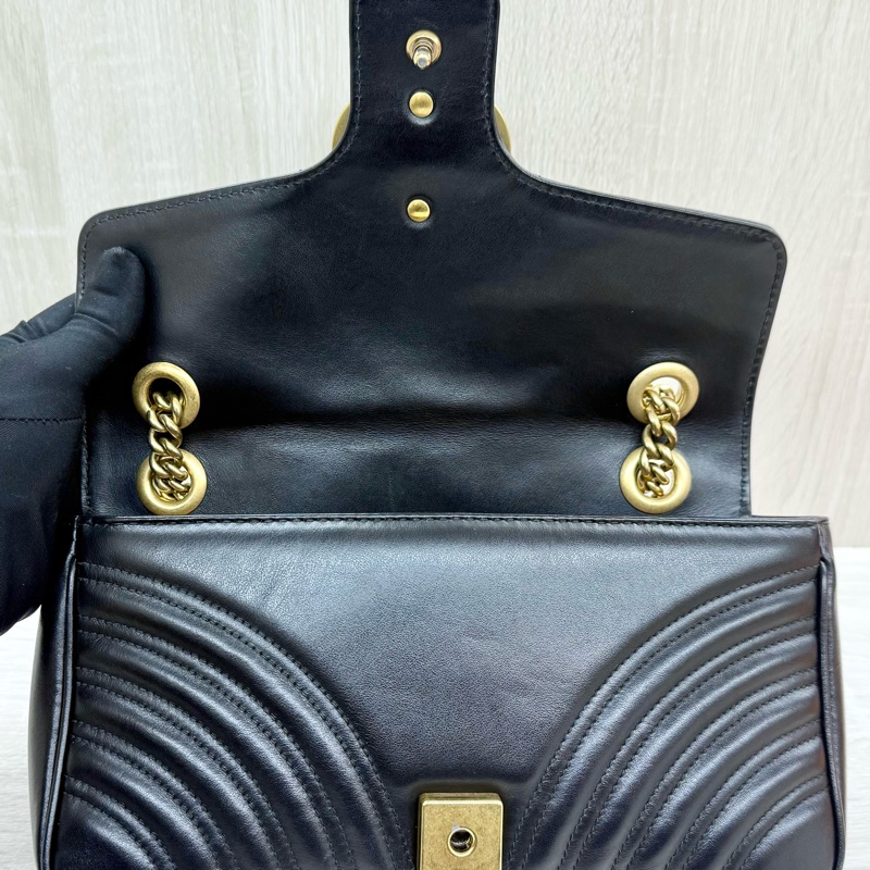 GUCCI黑色牛皮金釦MARMONT 26下蓋側背包443497-9