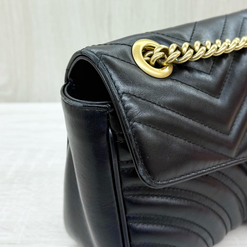 GUCCI黑色牛皮金釦MARMONT 26下蓋側背包443497-10