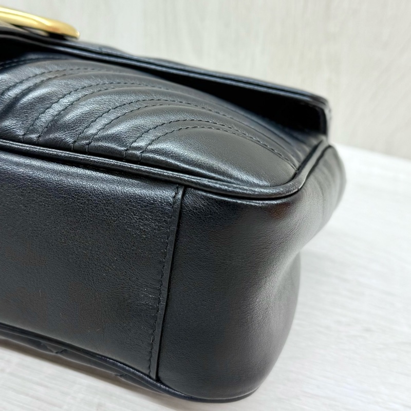 GUCCI黑色牛皮金釦MARMONT 26下蓋側背包443497-12
