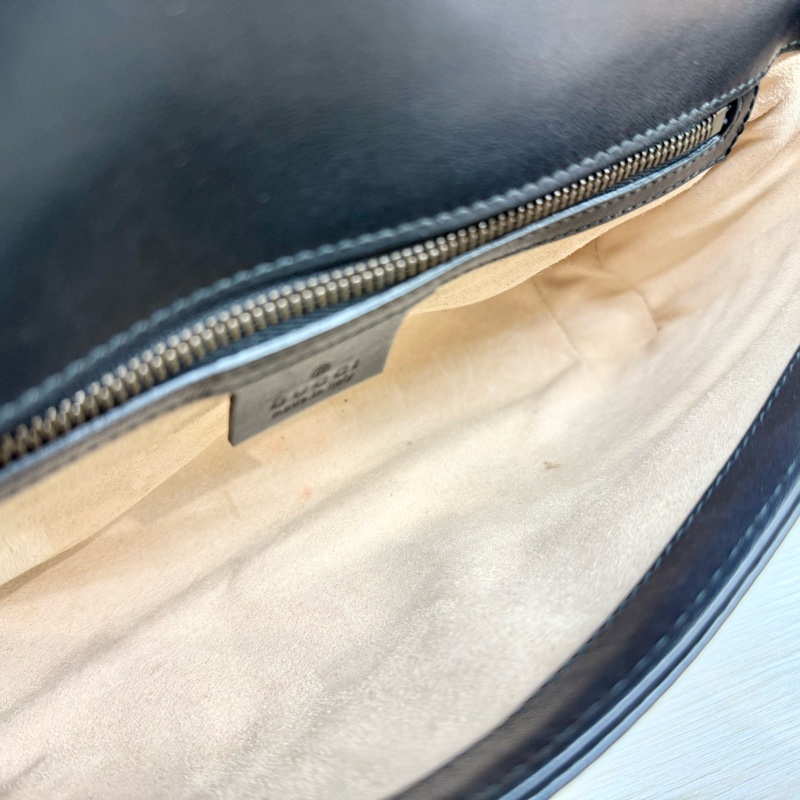 GUCCI黑色牛皮金釦MARMONT 26下蓋側背包443497-20