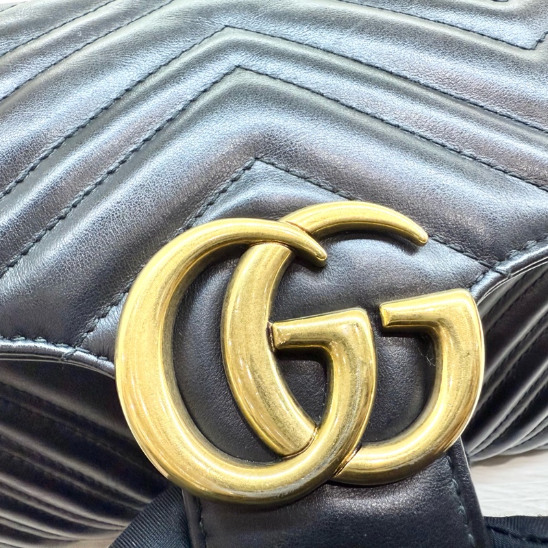GUCCI黑色牛皮金釦MARMONT 26下蓋側背包443497-15