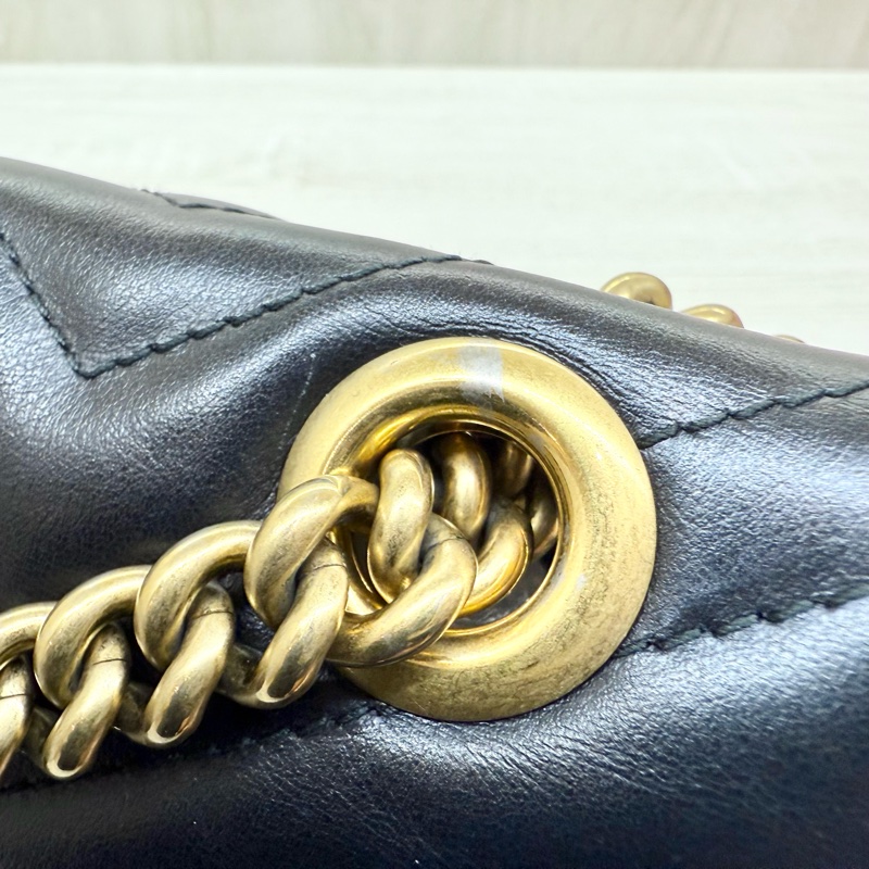 GUCCI黑色牛皮金釦MARMONT 26下蓋側背包443497-17