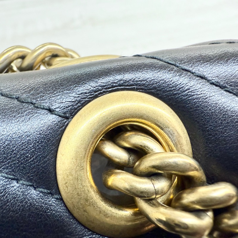 GUCCI黑色牛皮金釦MARMONT 26下蓋側背包443497-18