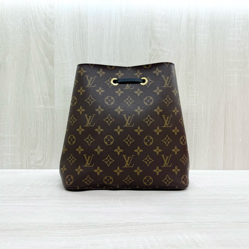 LV原花黑色邊Neo Neo束口水桶包MM M44020-1