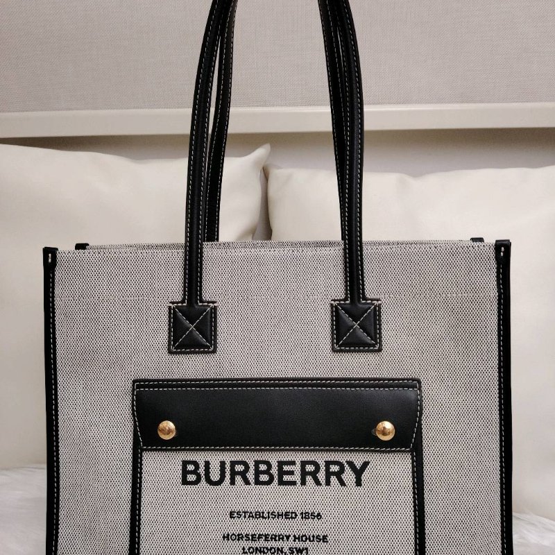 Burberry Freya 黑色拼灰色 牛皮拼帆布 中號-1