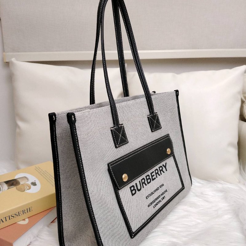 Burberry Freya 黑色拼灰色 牛皮拼帆布 中號-3