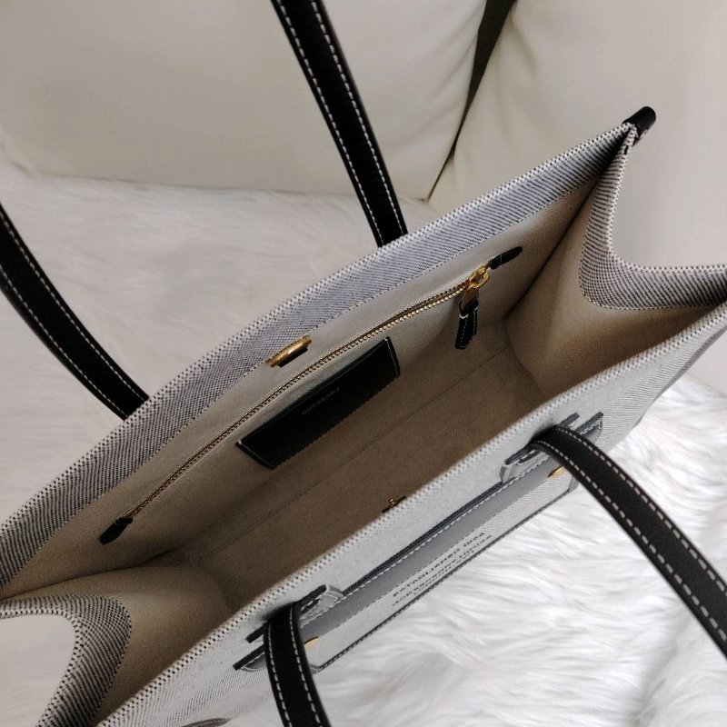 Burberry Freya 黑色拼灰色 牛皮拼帆布 中號-5