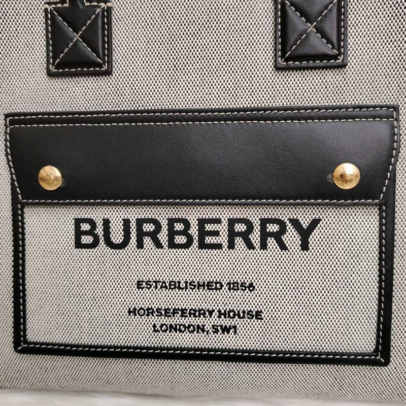 Burberry Freya 黑色拼灰色 牛皮拼帆布 中號-7