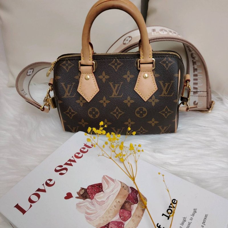 LV SPEEDY 棕色 老花 塗層帆布拼牛皮 20 金鎖 芯片款-0