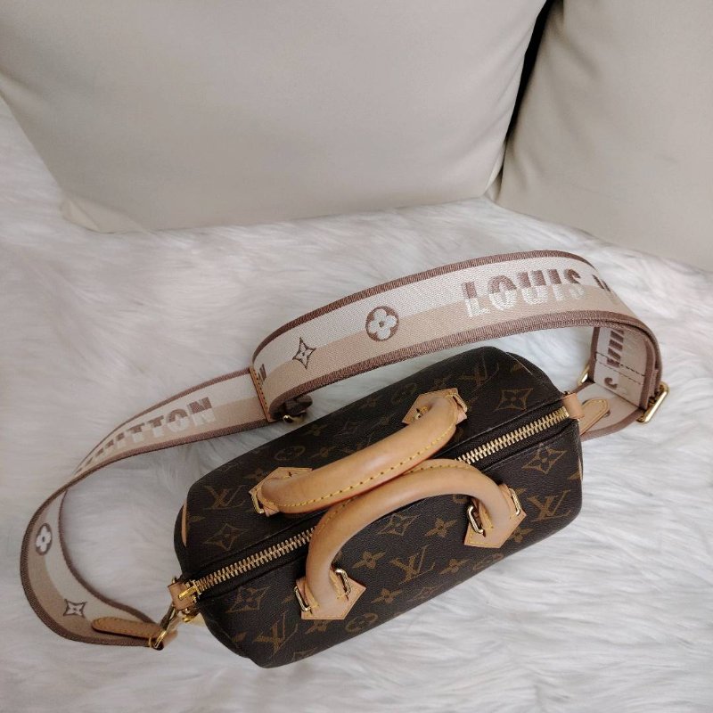 LV SPEEDY 棕色 老花 塗層帆布拼牛皮 20 金鎖 芯片款-2