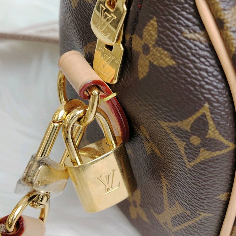 LV SPEEDY 棕色 老花 塗層帆布拼牛皮 20 金鎖 芯片款-6