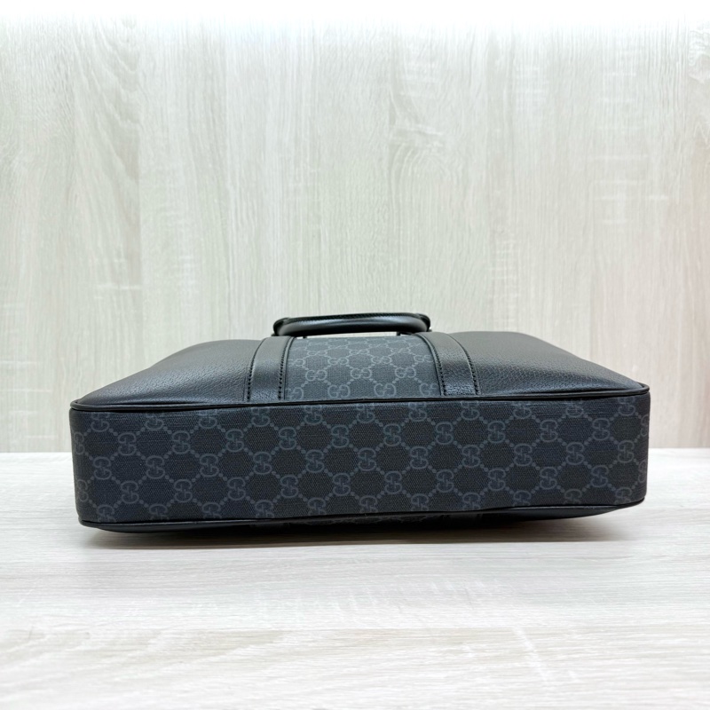 GUCCI黑灰老花拼黑色牛皮手提肩背公事包795461-4