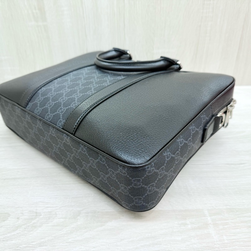 GUCCI黑灰老花拼黑色牛皮手提肩背公事包795461-6