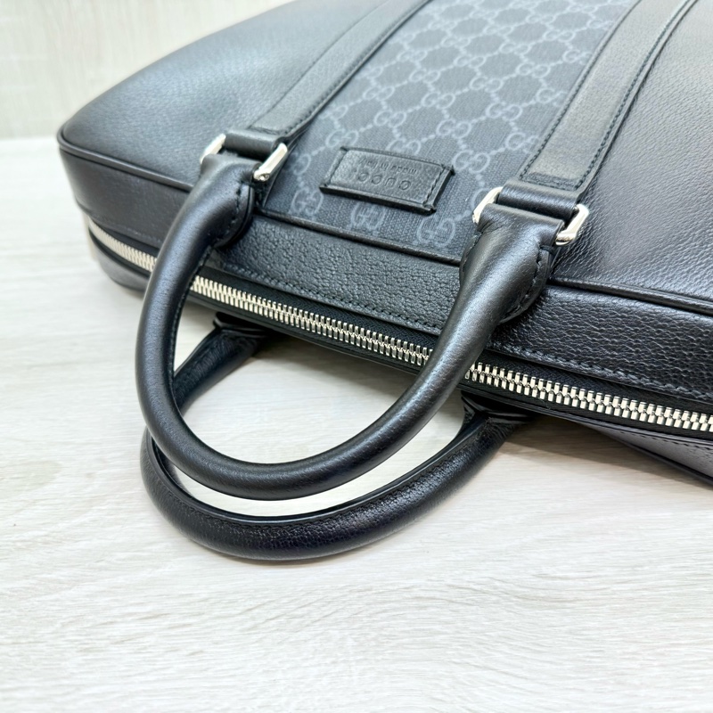 GUCCI黑灰老花拼黑色牛皮手提肩背公事包795461-8
