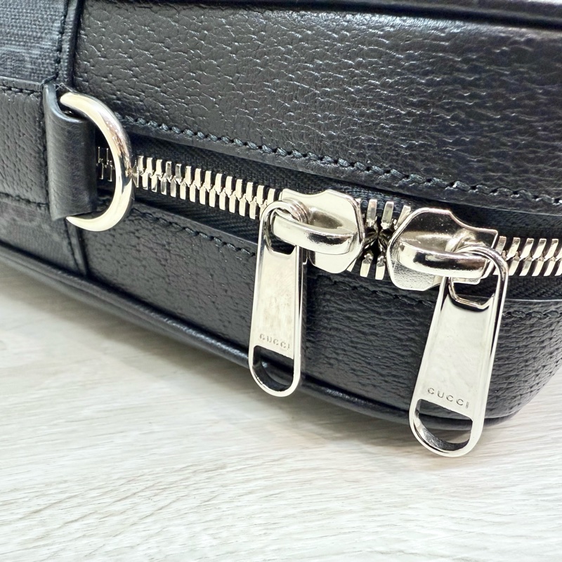 GUCCI黑灰老花拼黑色牛皮手提肩背公事包795461-9