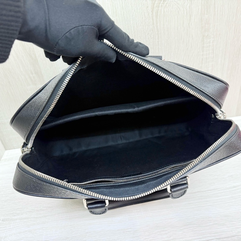 GUCCI黑灰老花拼黑色牛皮手提肩背公事包795461-11