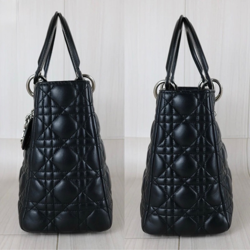 「JL 精品代購」 98新 Dior lady Dior 羊皮戴妃包 黑銀-3