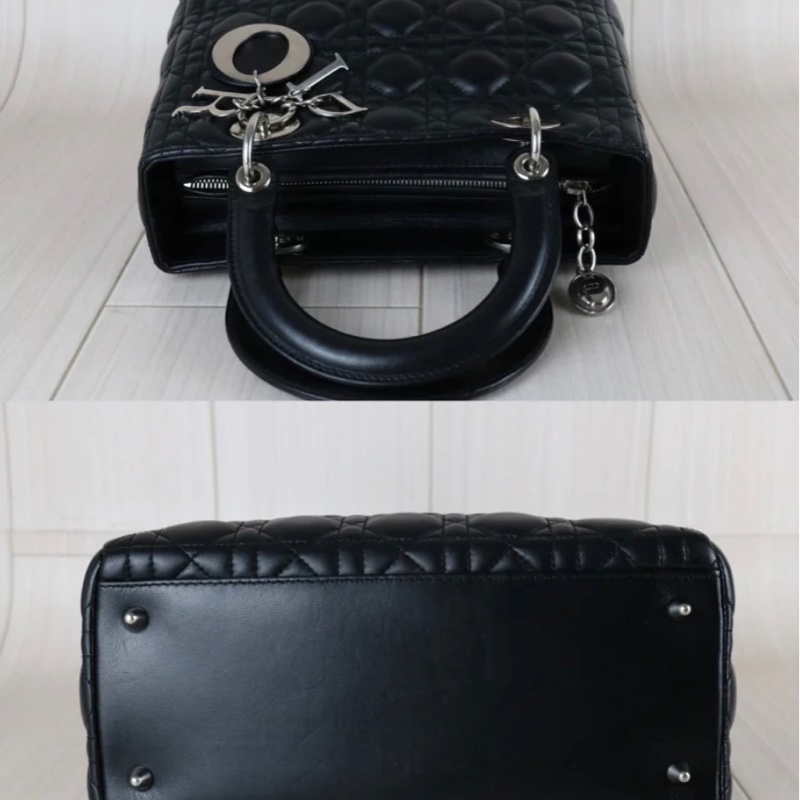 「JL 精品代購」 98新 Dior lady Dior 羊皮戴妃包 黑銀-4