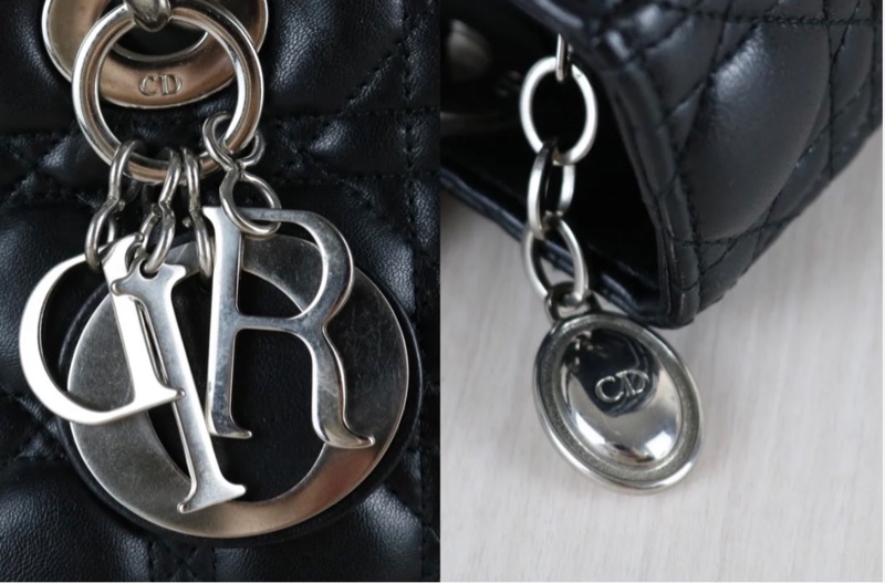 「JL 精品代購」 98新 Dior lady Dior 羊皮戴妃包 黑銀-12