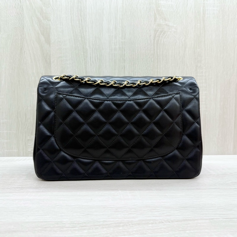 CHANEL黑色羊皮金釦JUMBO COCO30cm/A58600-1