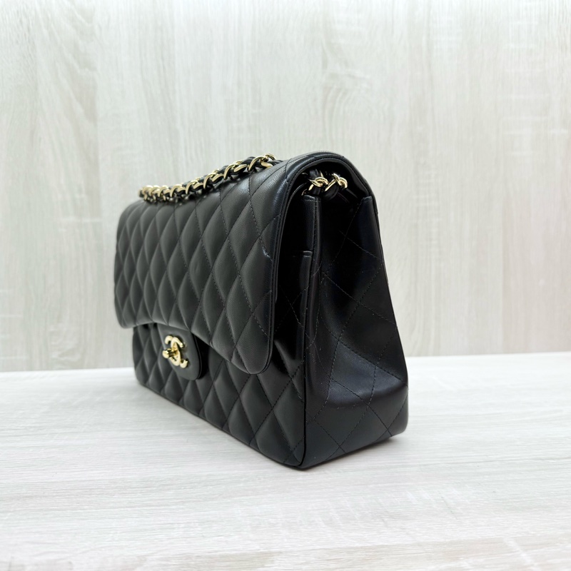 CHANEL黑色羊皮金釦JUMBO COCO30cm/A58600-2