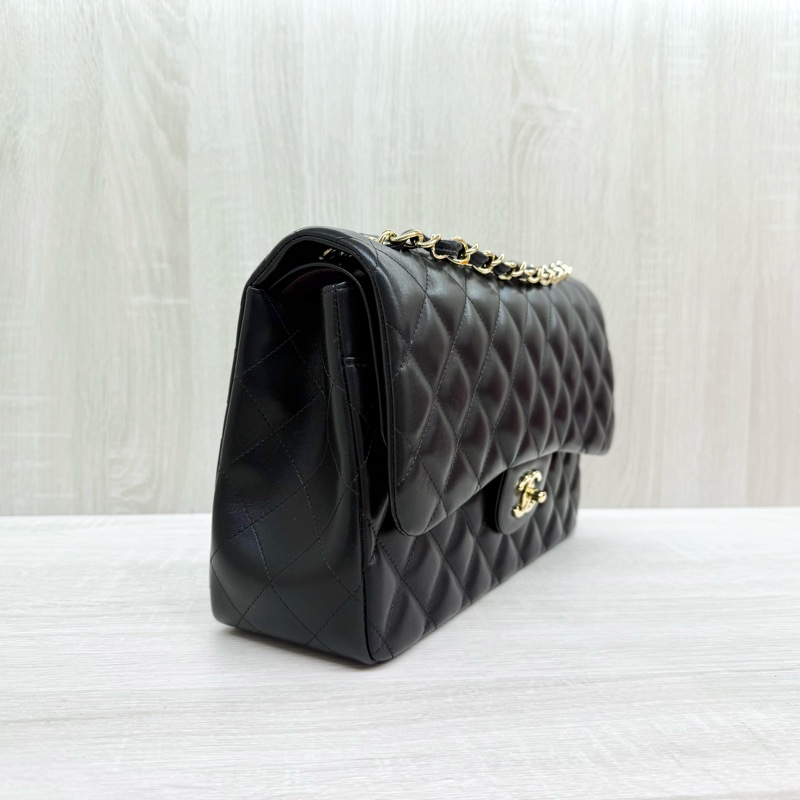 CHANEL黑色羊皮金釦JUMBO COCO30cm/A58600-3