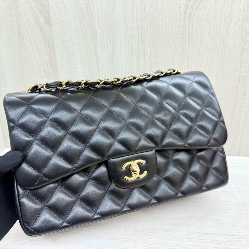 CHANEL黑色羊皮金釦JUMBO COCO30cm/A58600-4