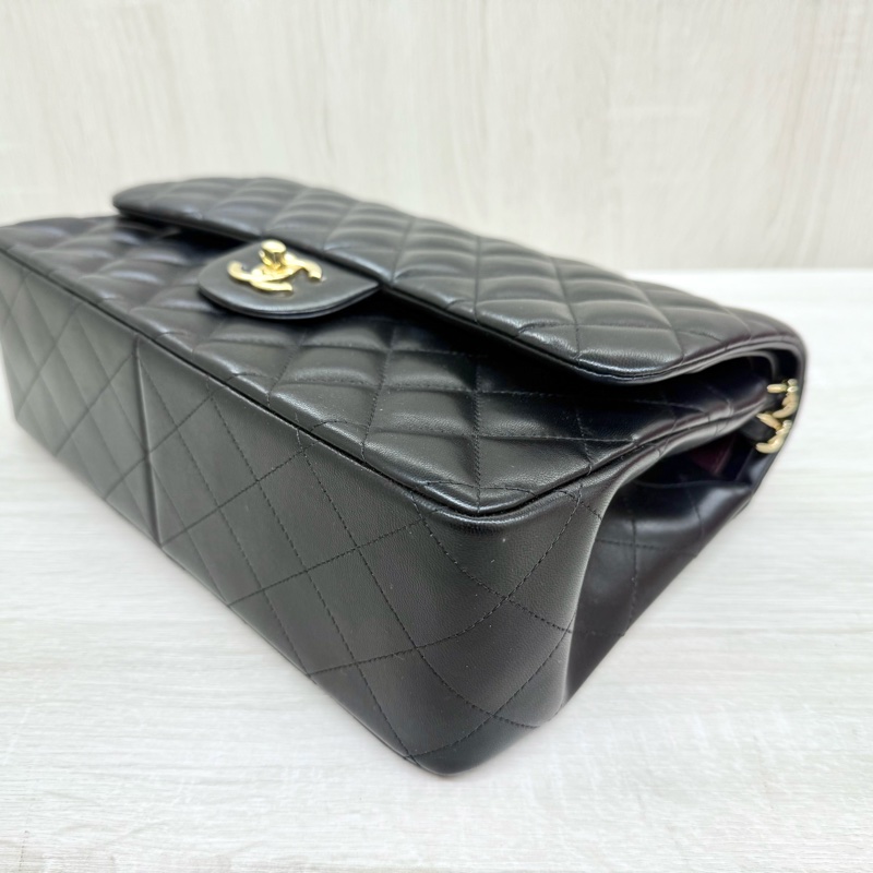 CHANEL黑色羊皮金釦JUMBO COCO30cm/A58600-7