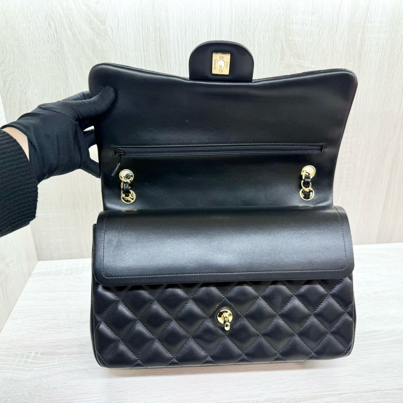 CHANEL黑色羊皮金釦JUMBO COCO30cm/A58600-8