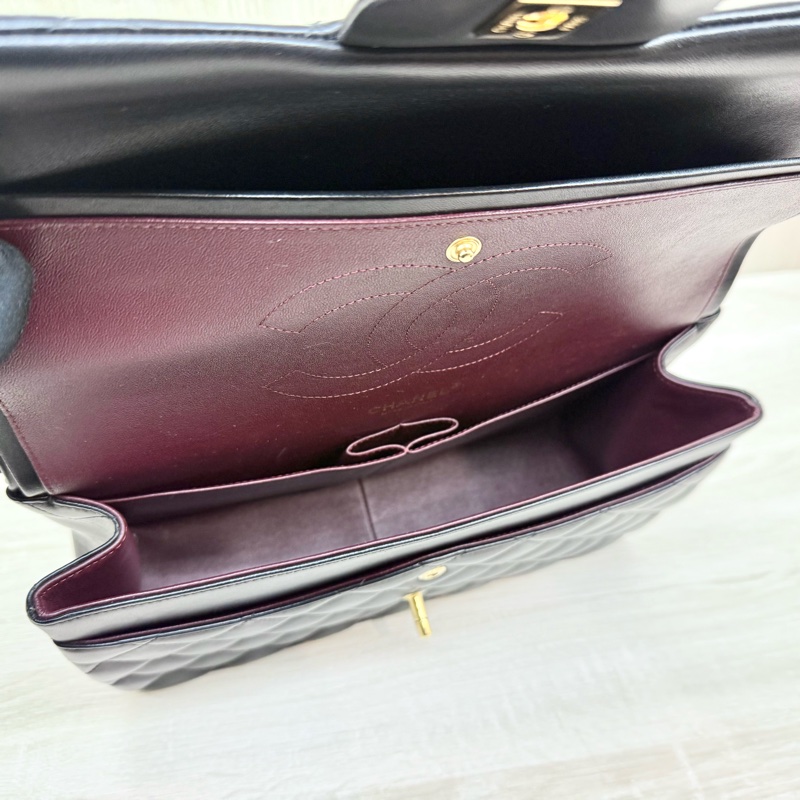 CHANEL黑色羊皮金釦JUMBO COCO30cm/A58600-10