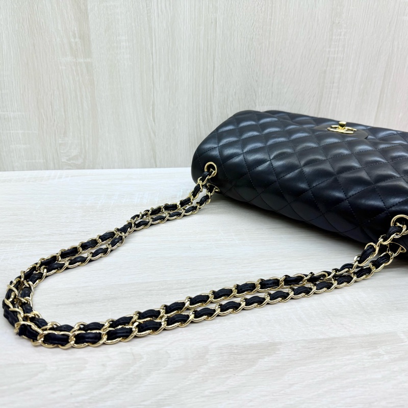 CHANEL黑色羊皮金釦JUMBO COCO30cm/A58600-15