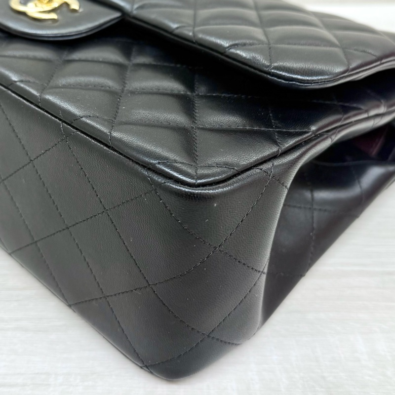 CHANEL黑色羊皮金釦JUMBO COCO30cm/A58600-16