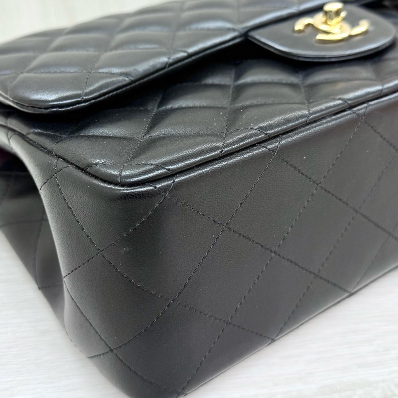 CHANEL黑色羊皮金釦JUMBO COCO30cm/A58600-17