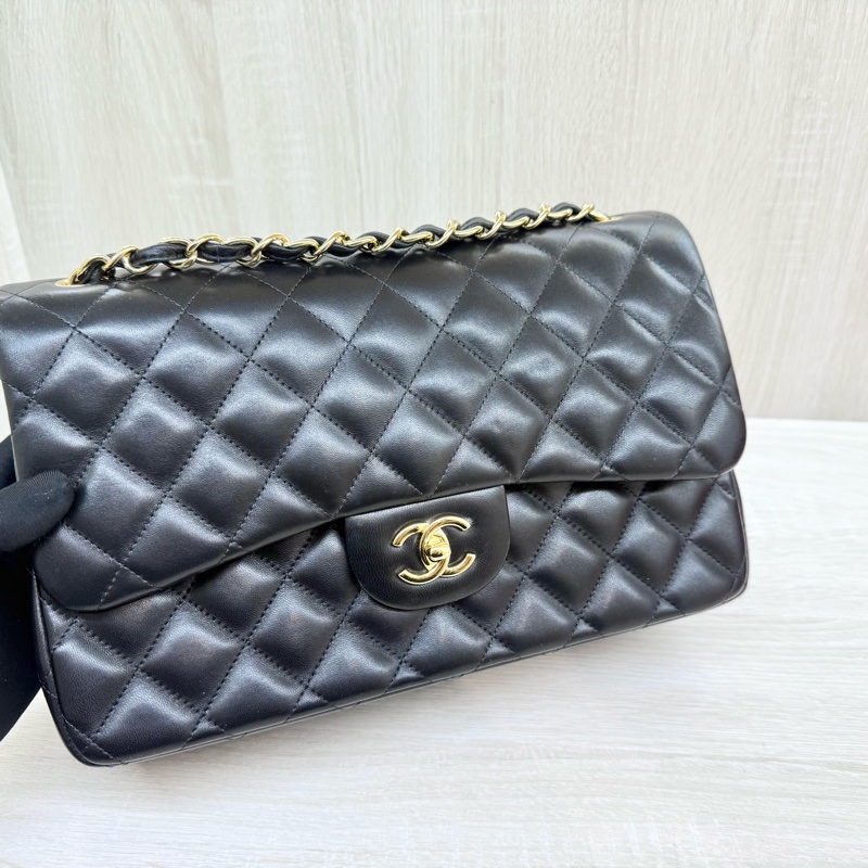 CHANEL黑色羊皮金釦JUMBO COCO30cm/A58600-19