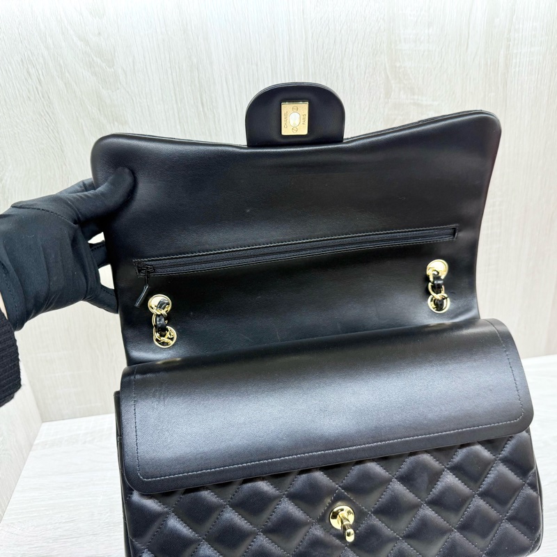 CHANEL黑色羊皮金釦JUMBO COCO30cm/A58600-20