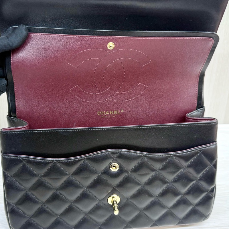 CHANEL黑色羊皮金釦JUMBO COCO30cm/A58600-21