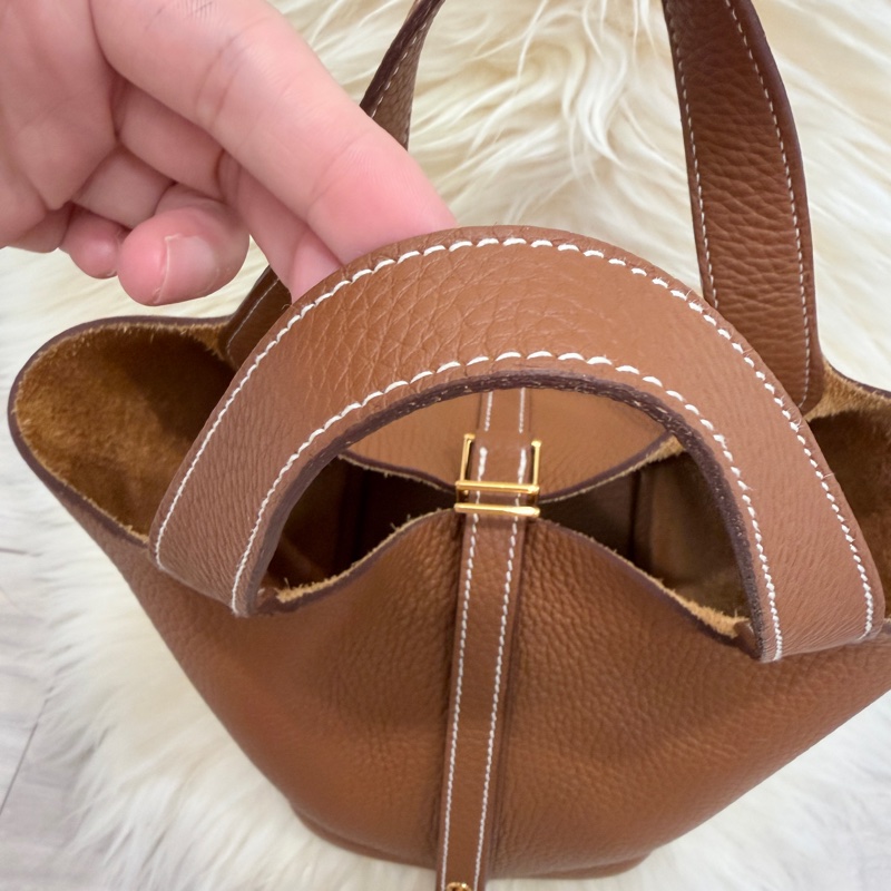 (Hermes愛馬仕 )picotin金剛色 金棕金釦水桶包 95新 菜籃子 18-3