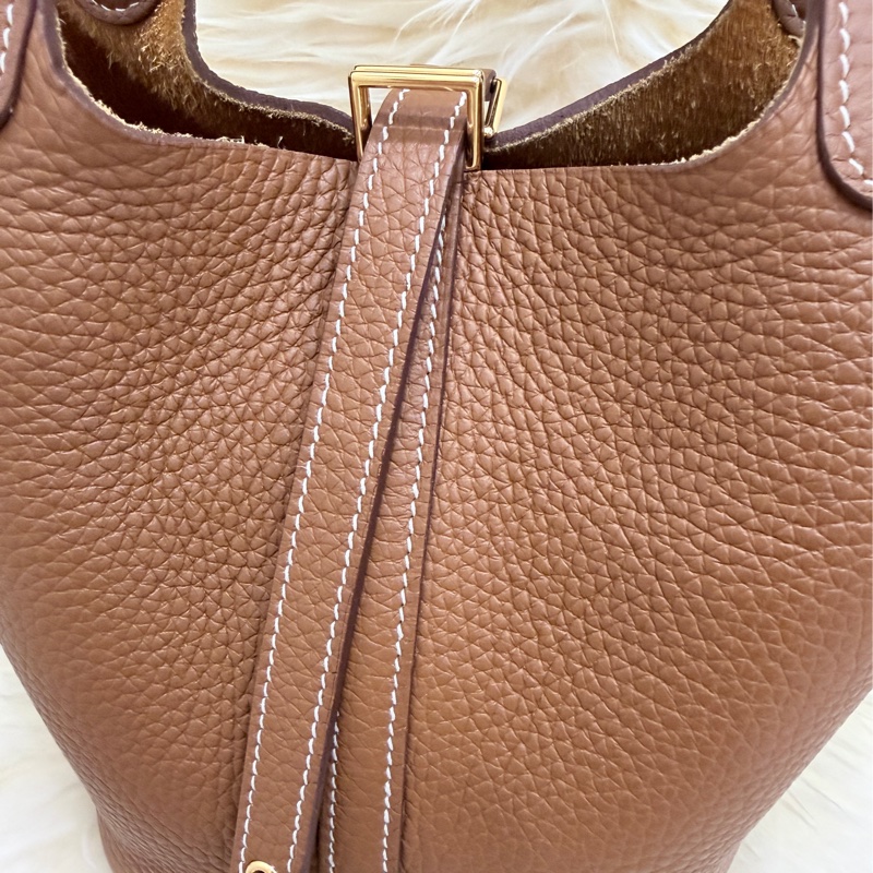 (Hermes愛馬仕 )picotin金剛色 金棕金釦水桶包 95新 菜籃子 18-4