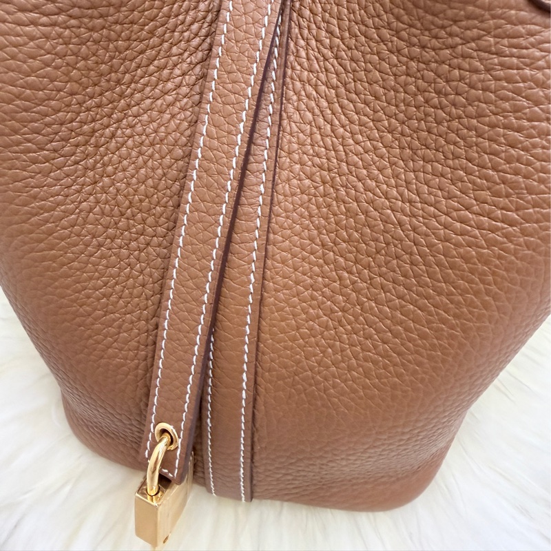 (Hermes愛馬仕 )picotin金剛色 金棕金釦水桶包 95新 菜籃子 18-6