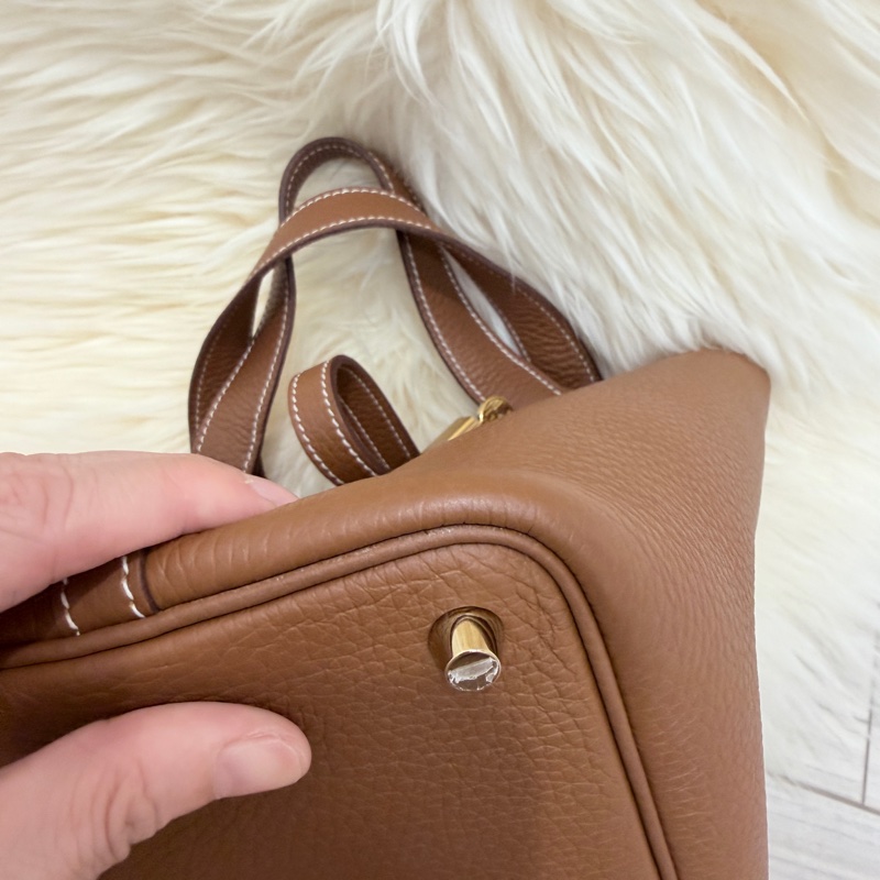 (Hermes愛馬仕 )picotin金剛色 金棕金釦水桶包 95新 菜籃子 18-14