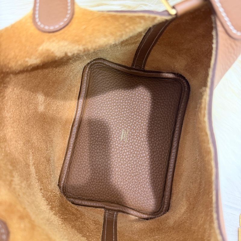 (Hermes愛馬仕 )picotin金剛色 金棕金釦水桶包 95新 菜籃子 18-15