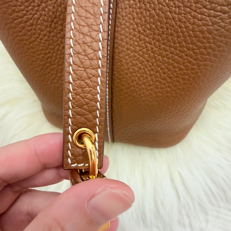 (Hermes愛馬仕 )picotin金剛色 金棕金釦水桶包 95新 菜籃子 18-21