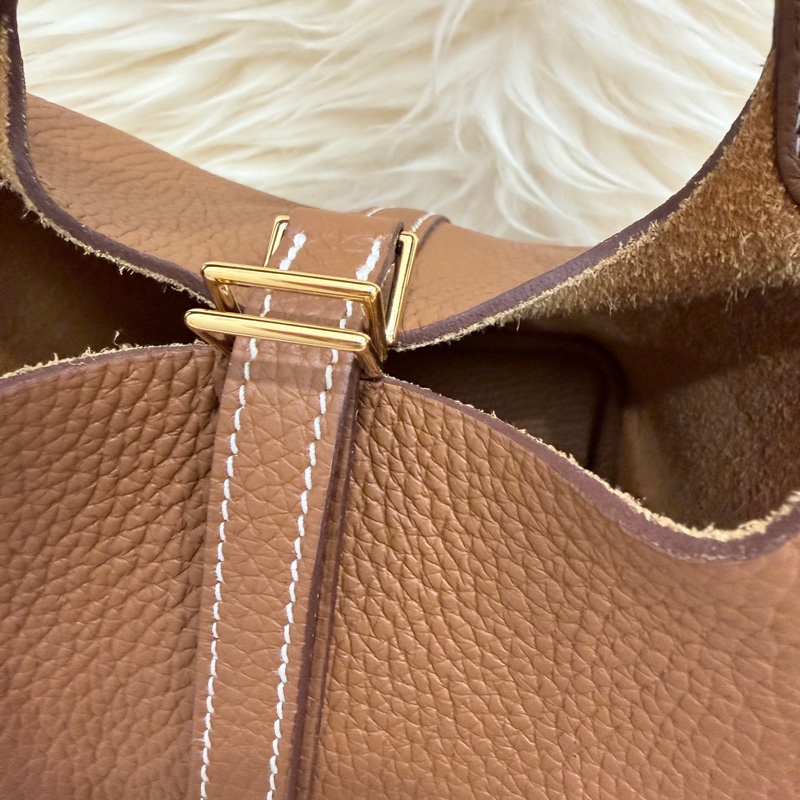 (Hermes愛馬仕 )picotin金剛色 金棕金釦水桶包 95新 菜籃子 18-22