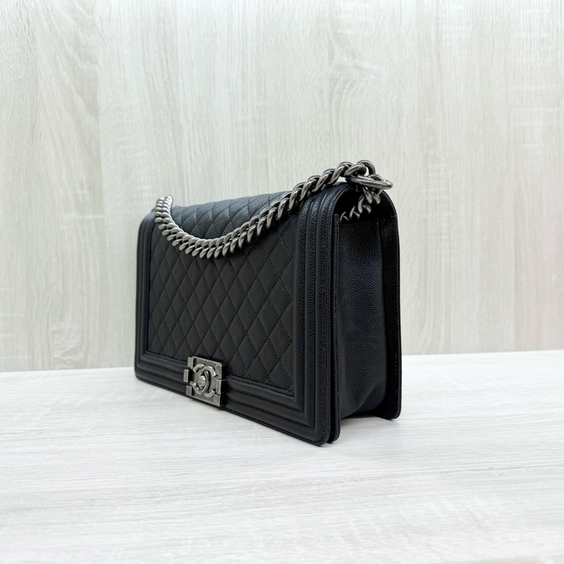 CHANEL黑色羊皮銀釦BOY28/A92193-2